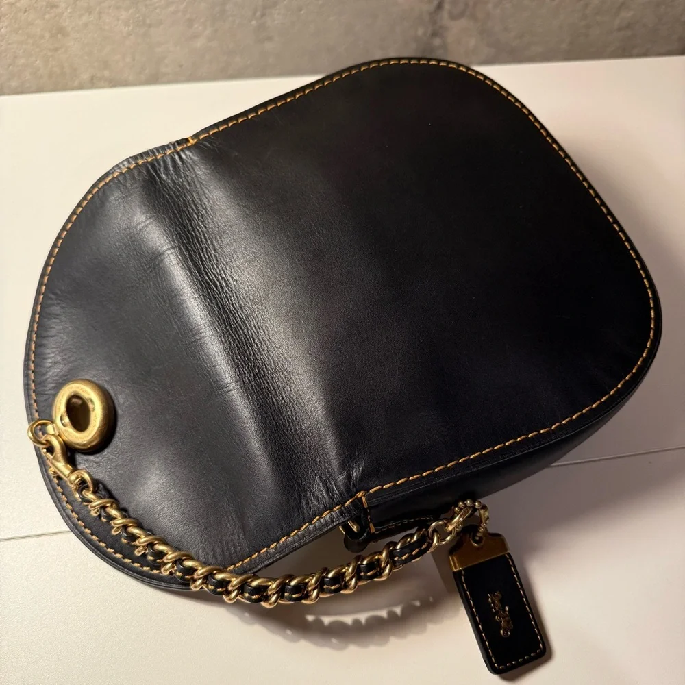 COACH 1941 Turnlock Saddle Crossbody Bag in Black Leather & Metal Braided Strap - Picture 7 of 14